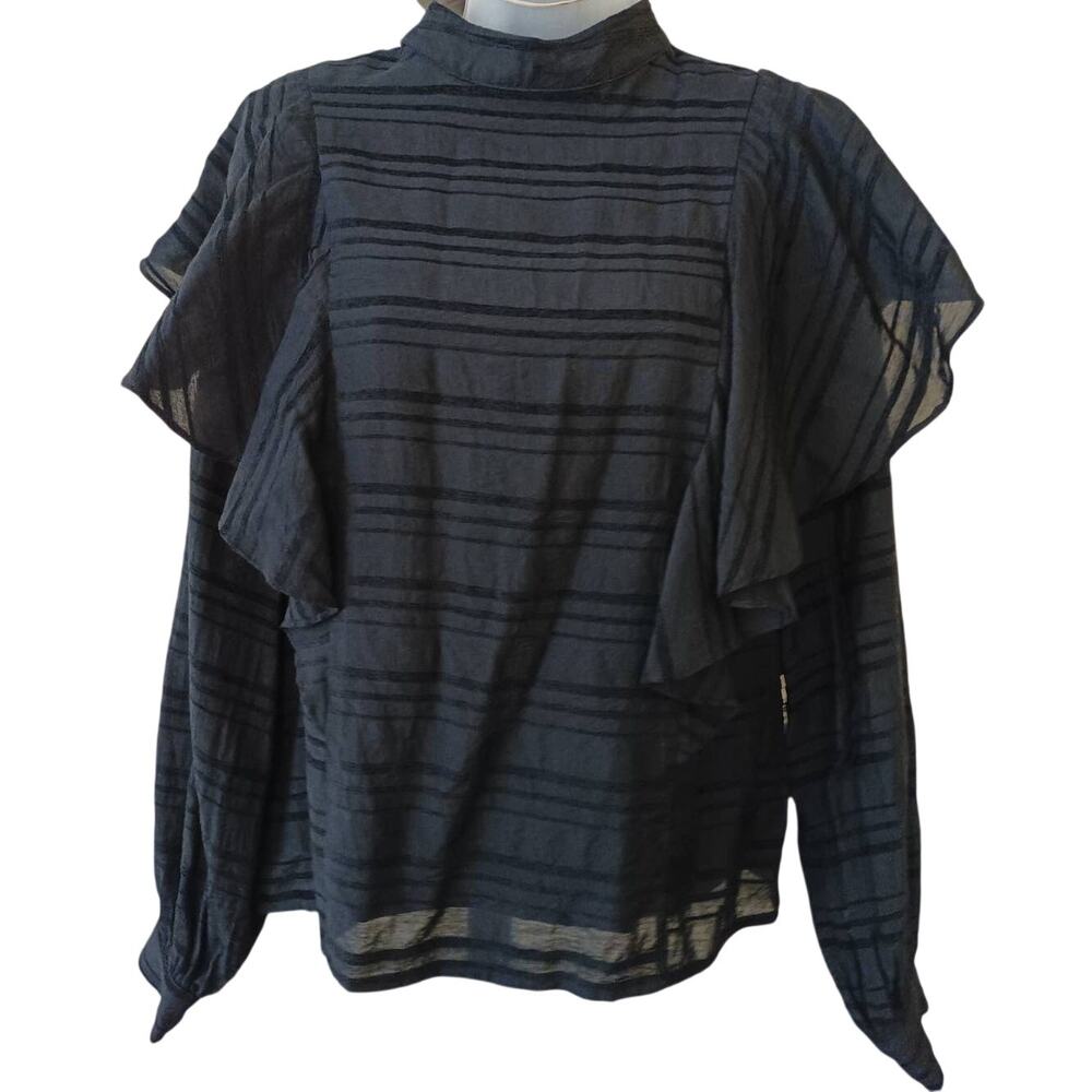 New EVEREVE by Allison Joy Womens XS Black Bowie Ruffle Long Sleeve Blouse